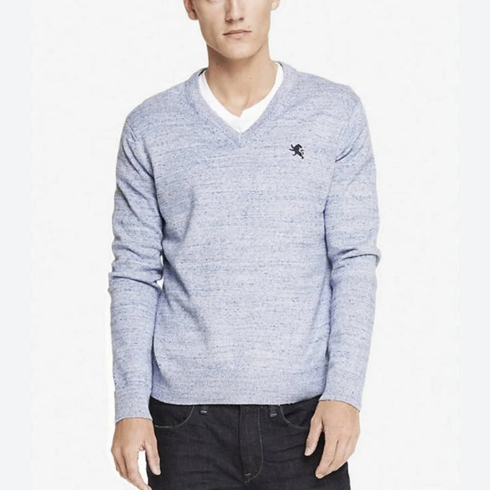 Express Men's Cotton V Neck Blue Lion Sweater size M